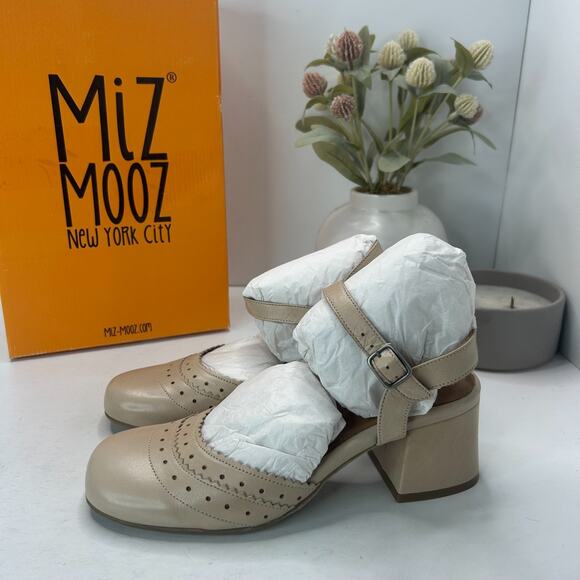 Miz Mooz Storrs Leather Slingback Heels Sandals Cream Women's 6.5/EU 37 Tried On - Picture 3 of 10